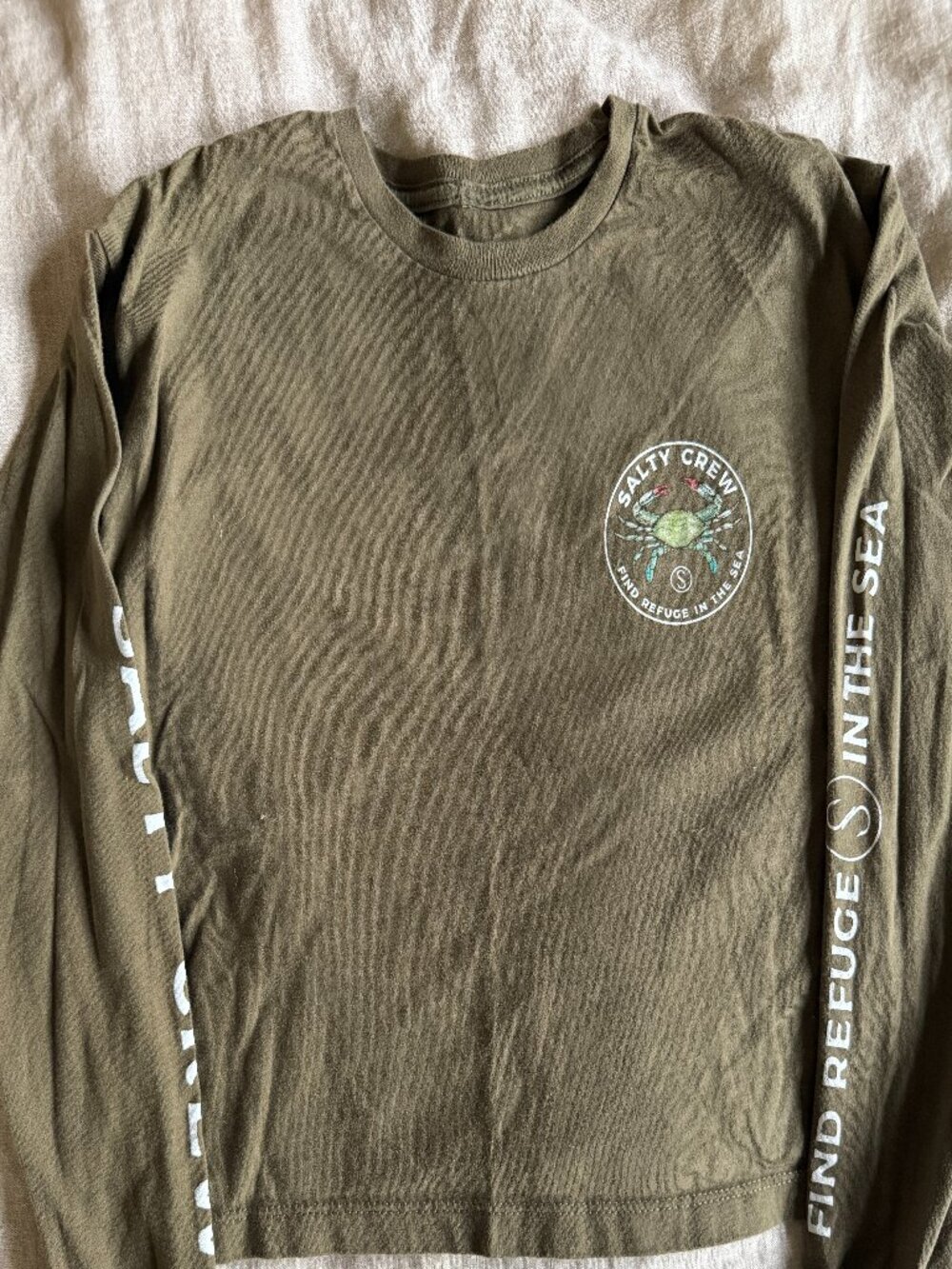 Salty Crew women’s olive green long sleeve crop top